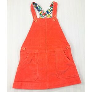 Mini Boden Kids Coral Orange Corduroy Pinafore Floral Lining Overall Dress 4-5Y
